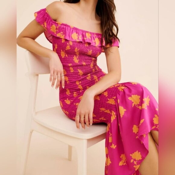 Anthropologie Women's Smocked Ruffled Off-The-Shoulder Midi Dress, XS - Picture 4 of 8